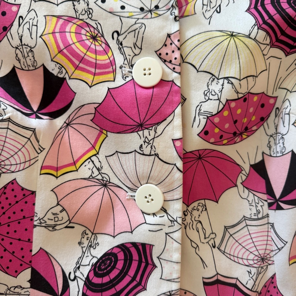 Andrea Viccaro Women Pink Yellow Umbrella Pinup Print Cotton Trench Coat Size 10 - Picture 6 of 12